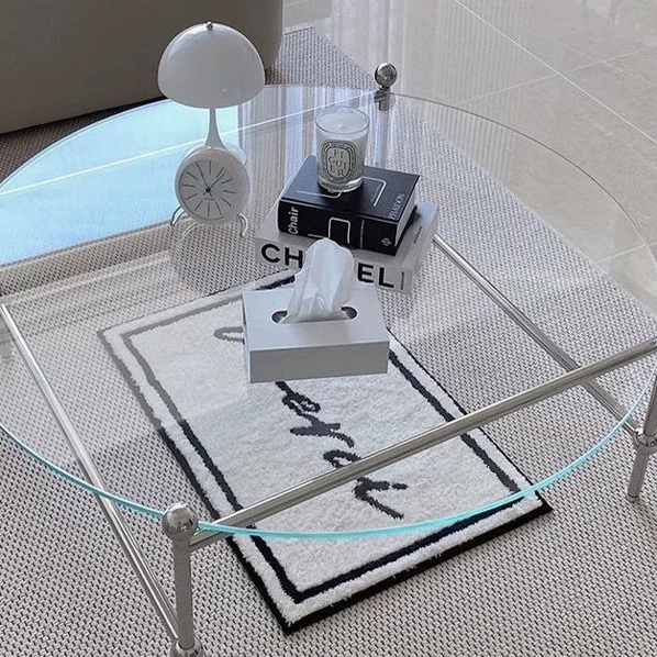 둥근 글라스 좌식테이블 원형 강화유리 투명 유리상판 스테인레스 스틸다리 40x40x35 - 상세 이미지 2