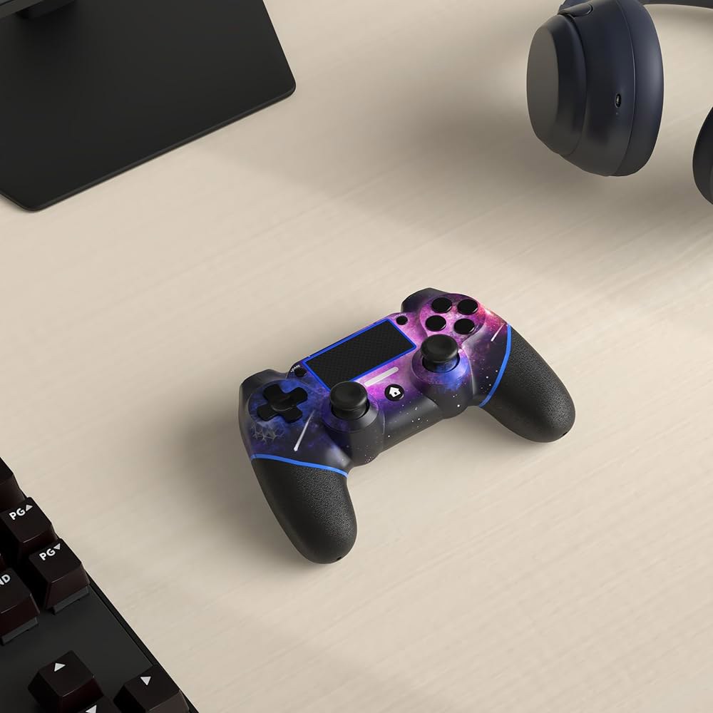 PS4용 에이스게이머 무선 컨트롤러, 양면 미끄럼 방지 그립과 3.5mm 오디오 잭을 갖춘 맞춤형 디자인 V2 게임패드 조이스틱! 엄지 캡 포함! (갤럭시) Galaxy - 상세 이미지 2
