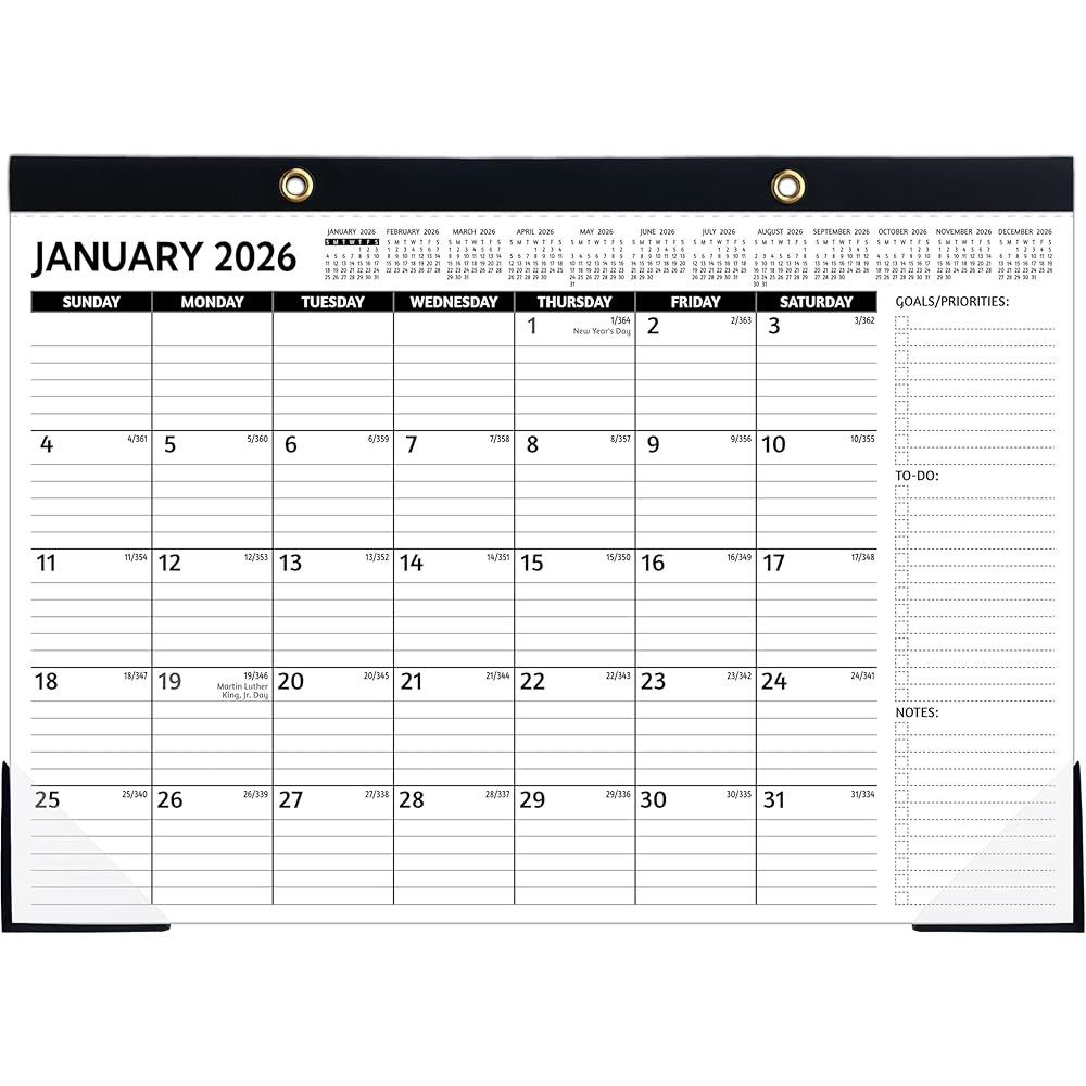 2026 책상 달력, 미디엄, 블랙2 1 26-27 Desk Calendar 17x - 상품 이미지