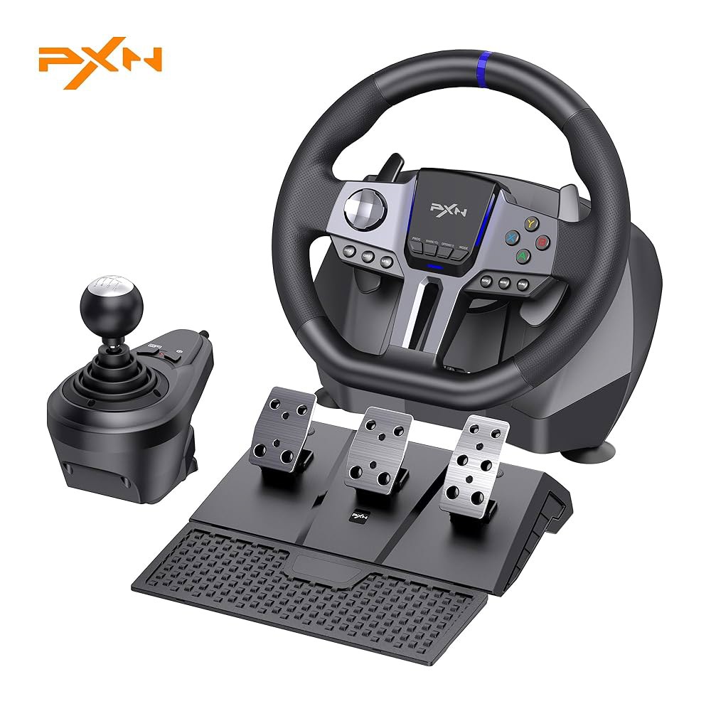 PXN V9 2세대 레이싱 휠 - PC, PS3, PS4, Xbox Series X|S, One용 시프터 및 페달이 장착된 스티어링 270 /900 진동 게임 - 상품 이미지