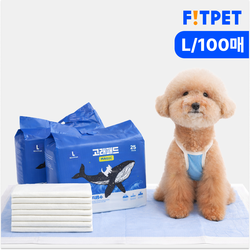 고래패드 매직흡수 강아지 배변패드 두꺼운 대용량 고흡수 냄새잡는 대형, 25매입, 4개
