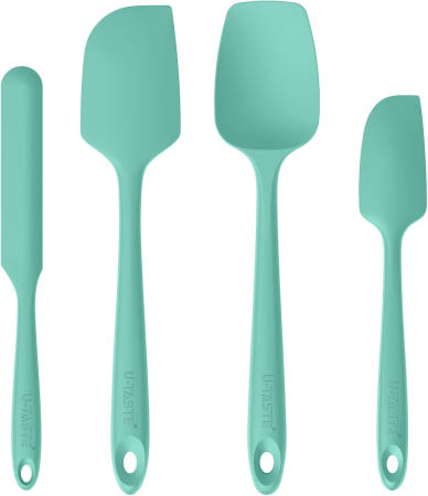 [해외]내열성이 높은 실리콘 주걱: U-Taste 480F 핫프루프 식품 등급 유연한 베이킹 스크레이퍼 논스틱 조리기구용 고무 주방 조리 혼합 도구 4종 세트(아쿠아 Aqua Sk