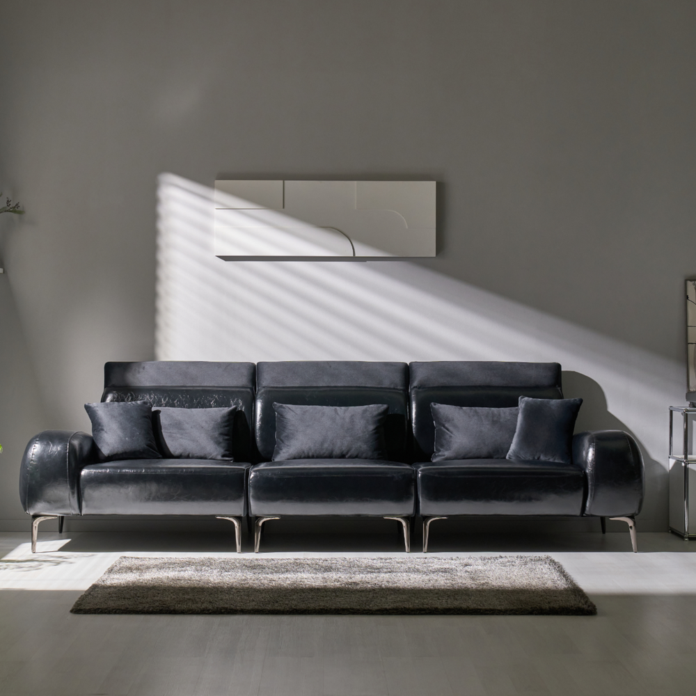 픽스앤룸 레브 4인 스윙쇼파 가죽+갤럭시 패브릭 콤비 거실소파