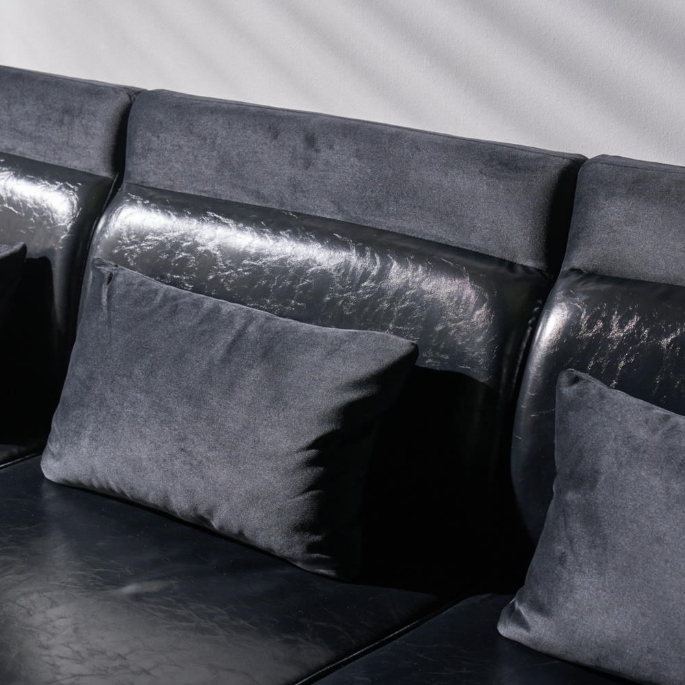 픽스앤룸 레브 4인 스윙쇼파 가죽+갤럭시 패브릭 콤비 거실소파