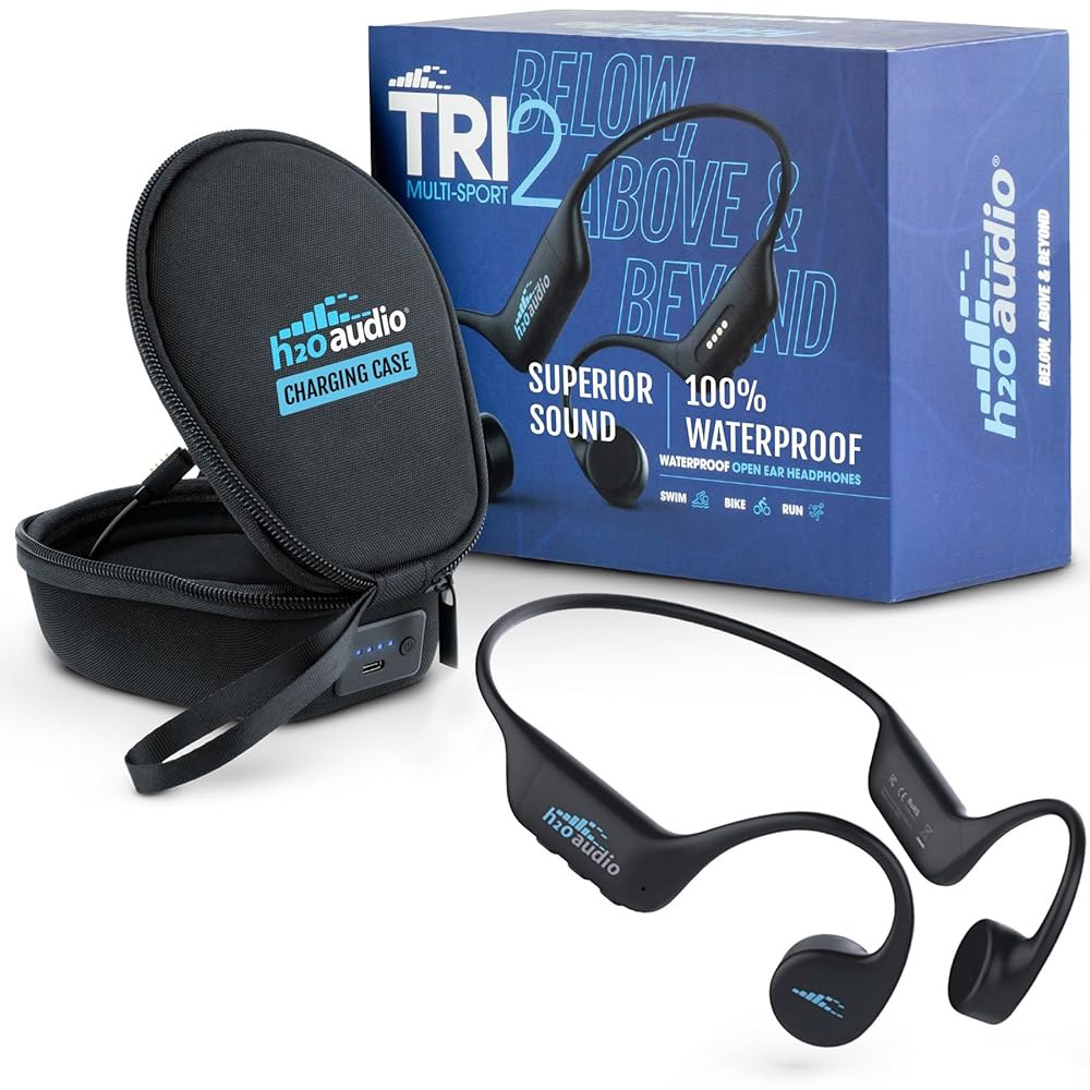 H2O Audio TRI 2 멀티 방수 (블랙) 이어 MP3 수중 사이클링 내장 케이스 달리기, 및 오픈 - 헤드폰 충전 스포츠 수영용 플레이어 골전도 블루투스 포함 - 상품 이미지