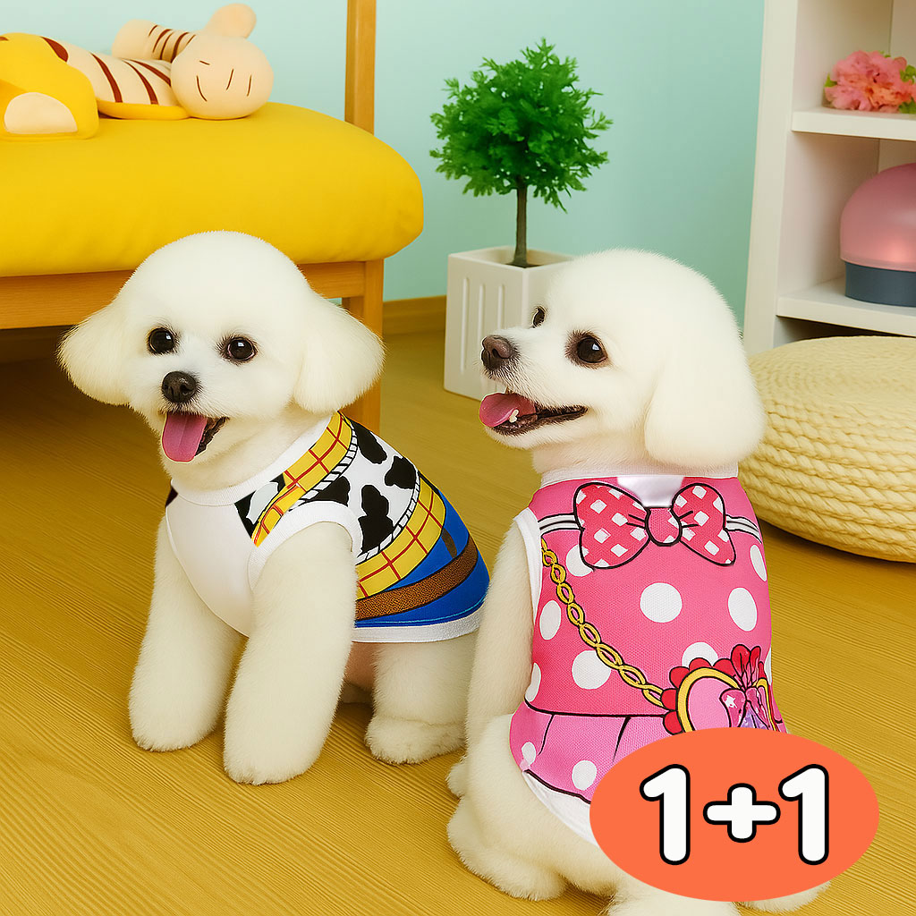 강아지 고양이 민소매 티셔츠 귀여운 반려견 애견 댕댕이옷 4계절 실내옷(1+1) - 상품 이미지