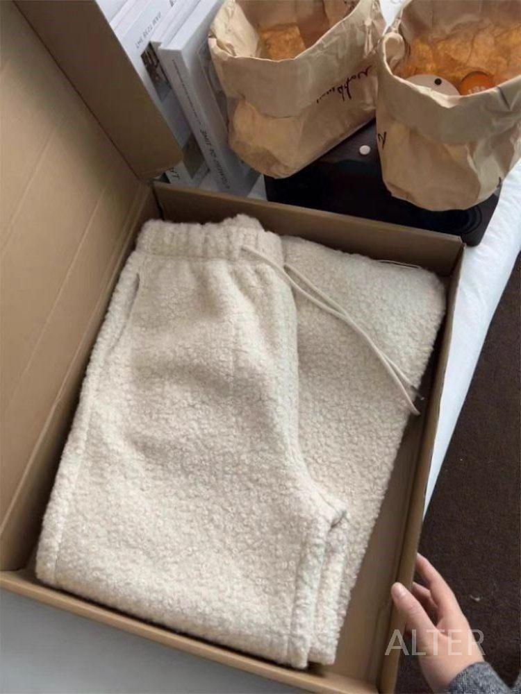 뽀글이 바지 후리스 팬츠 긴바지 겨울 스트링 밴드 여성용 밴딩 고무줄 하얀색 S - 상세 이미지 4