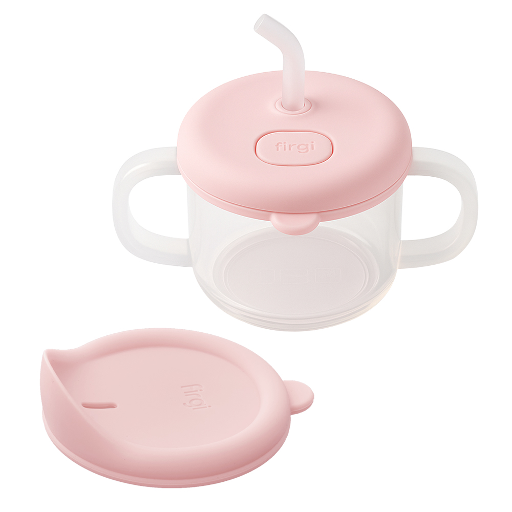퍼기 아기 처음 실리콘 양손 빨대컵 자기주도 유아 스파우트컵 말랑빨대컵 파스텔핑크