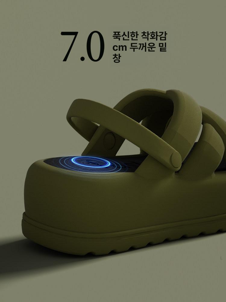 여성 키높이 두꺼운 바닥 슬리퍼 실내외 샤워용 편한 신발 그린 35-36 - 상세 이미지 2