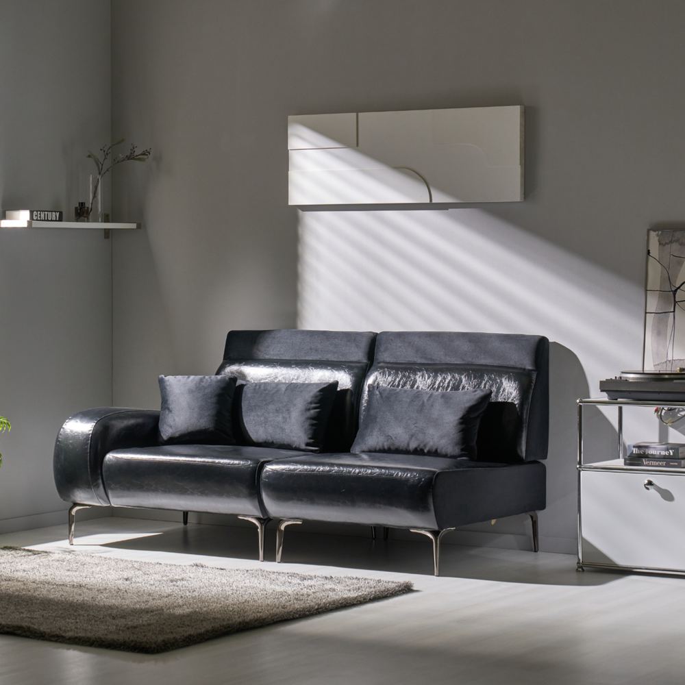 픽스앤룸 레브 4인 스윙쇼파 가죽+갤럭시 패브릭 콤비 거실소파