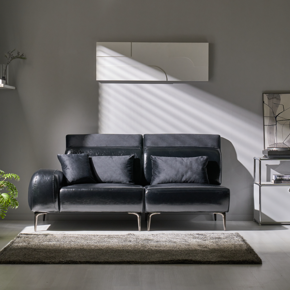 픽스앤룸 레브 4인 스윙쇼파 가죽+갤럭시 패브릭 콤비 거실소파