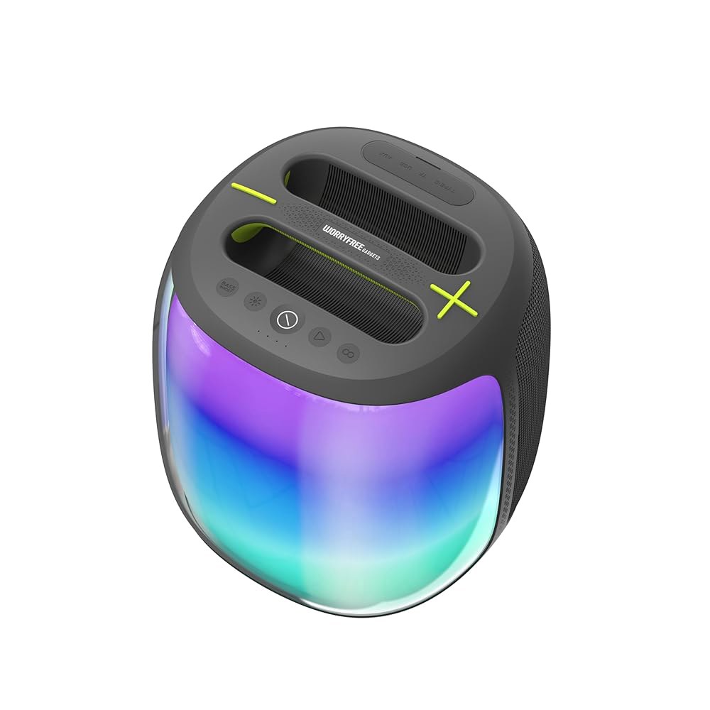 TWS 페어링이 가능한 100W 휴대용 및 (그레이) 슬롯 마이크로 무선 SD 카드 스피커, RGB 파티 블루투스 조명, 10-12시간 시간 듀얼 마이크, 재생 Gray - 상세 이미지 3