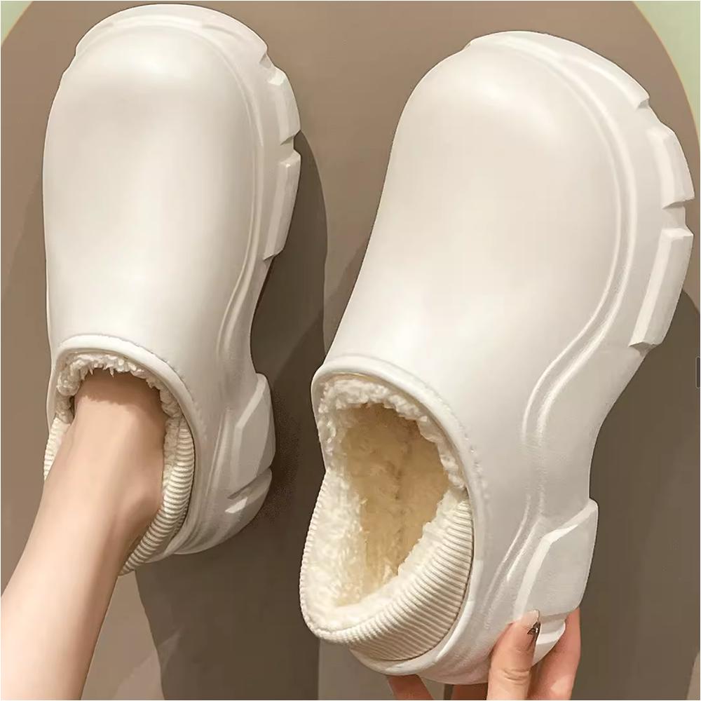 통굽 8cm 슬리퍼 키높이 방수 겨울털 슬리퍼 여성 털신 실내화 털실내화 방한 미끄럼방지 - 상품 이미지