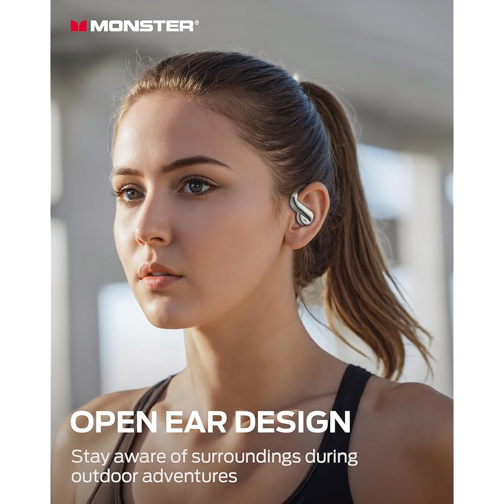 Monster 오픈 이어 AC390 헤드폰, 충전 24시간 방수, 사운드가 IPX5 재생, 있는 6.0, 랜야드가 회전 스테레오 이어버드, 초경량 블루투스 야외 케이스, 스포츠용 - 상세 이미지 2