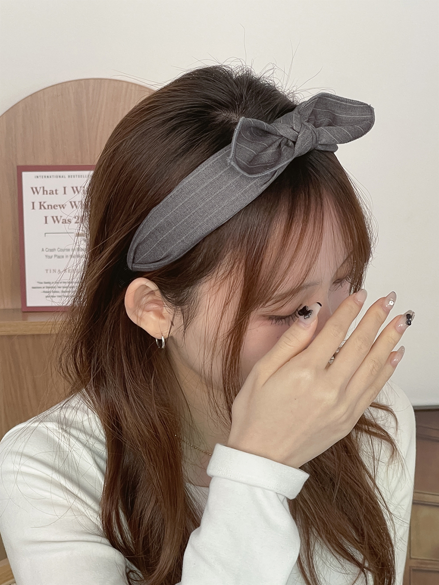 톤다운리본헤어밴드 스트라이프머리띠 얇은머리띠 헤어악세사리 - 상세 이미지 3