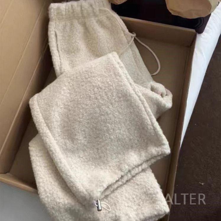 뽀글이 바지 후리스 팬츠 긴바지 겨울 스트링 밴드 여성용 밴딩 고무줄 하얀색 S - 상세 이미지 2
