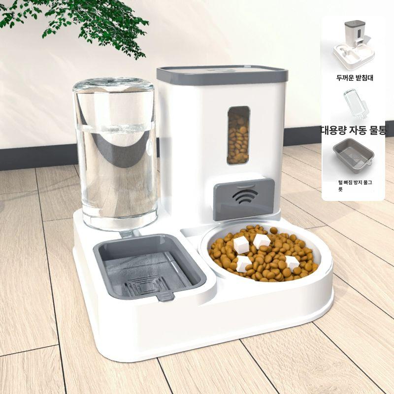 고양이 강아지 사료 물 디스펜서 급식기 세트 1단계 두꺼운 고급 그레이