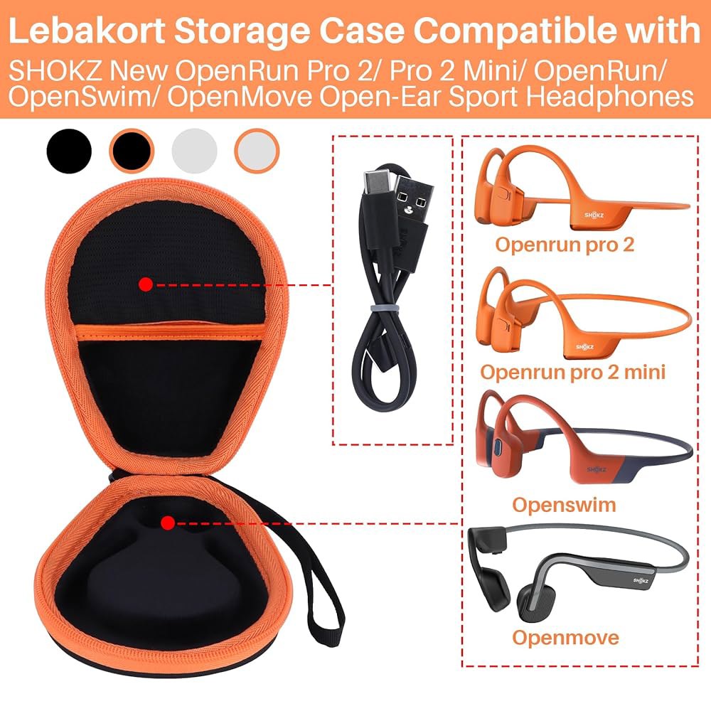 Lebakort SHOKZ New OpenRun Pro 이어 1/OpenSwim/OpenMove 케이스 보관 오렌지 (블랙+ 헤드폰과 오픈 케이스) 호환되는 스포츠 2/Mini/O - 상세 이미지 3