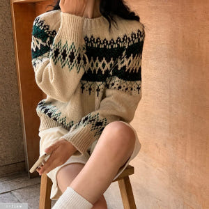 토레타 노르딕 지그재그 패턴 니트 2col 겨울 봄 루즈핏 라운드 보송 ... 착용 후기 | 사이즈/핏 총정리 - 상품 이미지 2