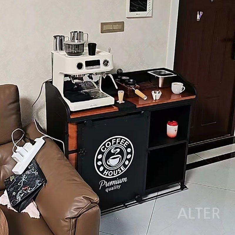 빈티지 카페가구 원목 사이드보드 보조수납 테이블 인테리어 가구 캐비닛 철제 100x40x90cm (검정) 싱글 도어 - 상세 이미지 5
