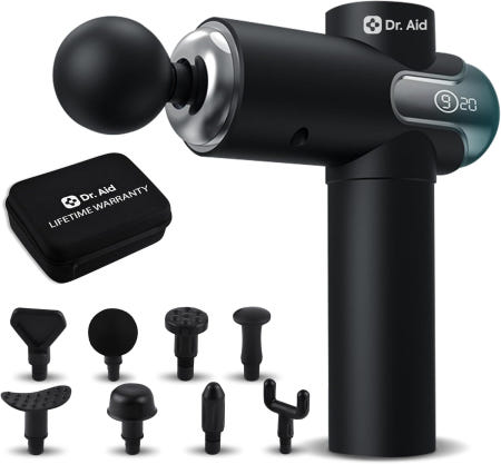 Dr. Aid [해외]닥터 에이드 마사지 건 - 를 위한 심부 조직 근육 8 헤드 AI 기반 9단 스마트 레벨 조용하고 강력한 모터 6시간 배터리 수명 여행 케이스 포함 블랙
