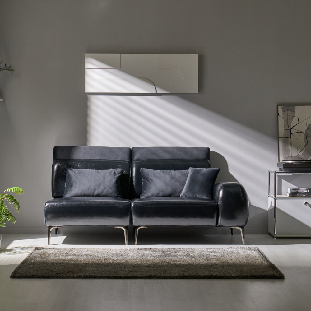 픽스앤룸 레브 4인 스윙쇼파 가죽+갤럭시 패브릭 콤비 거실소파