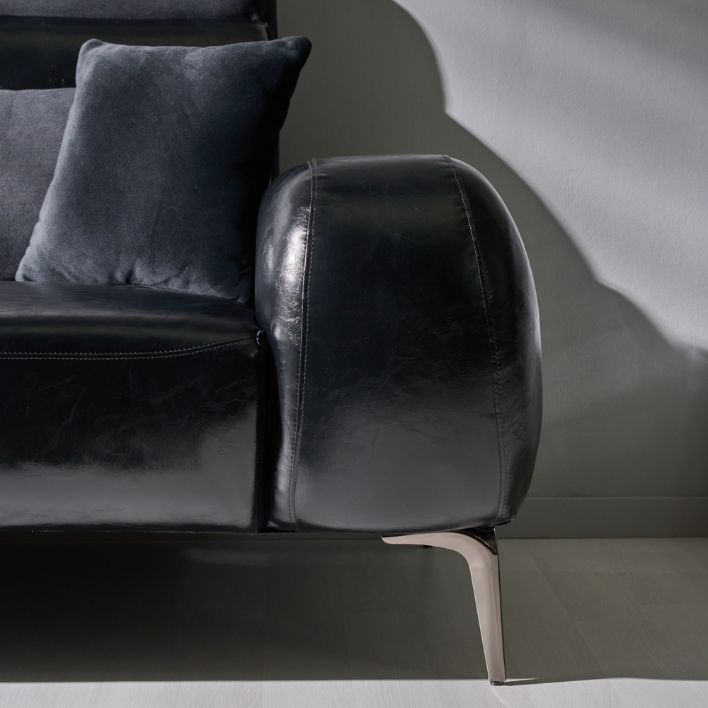 픽스앤룸 레브 4인 스윙쇼파 가죽+갤럭시 패브릭 콤비 거실소파