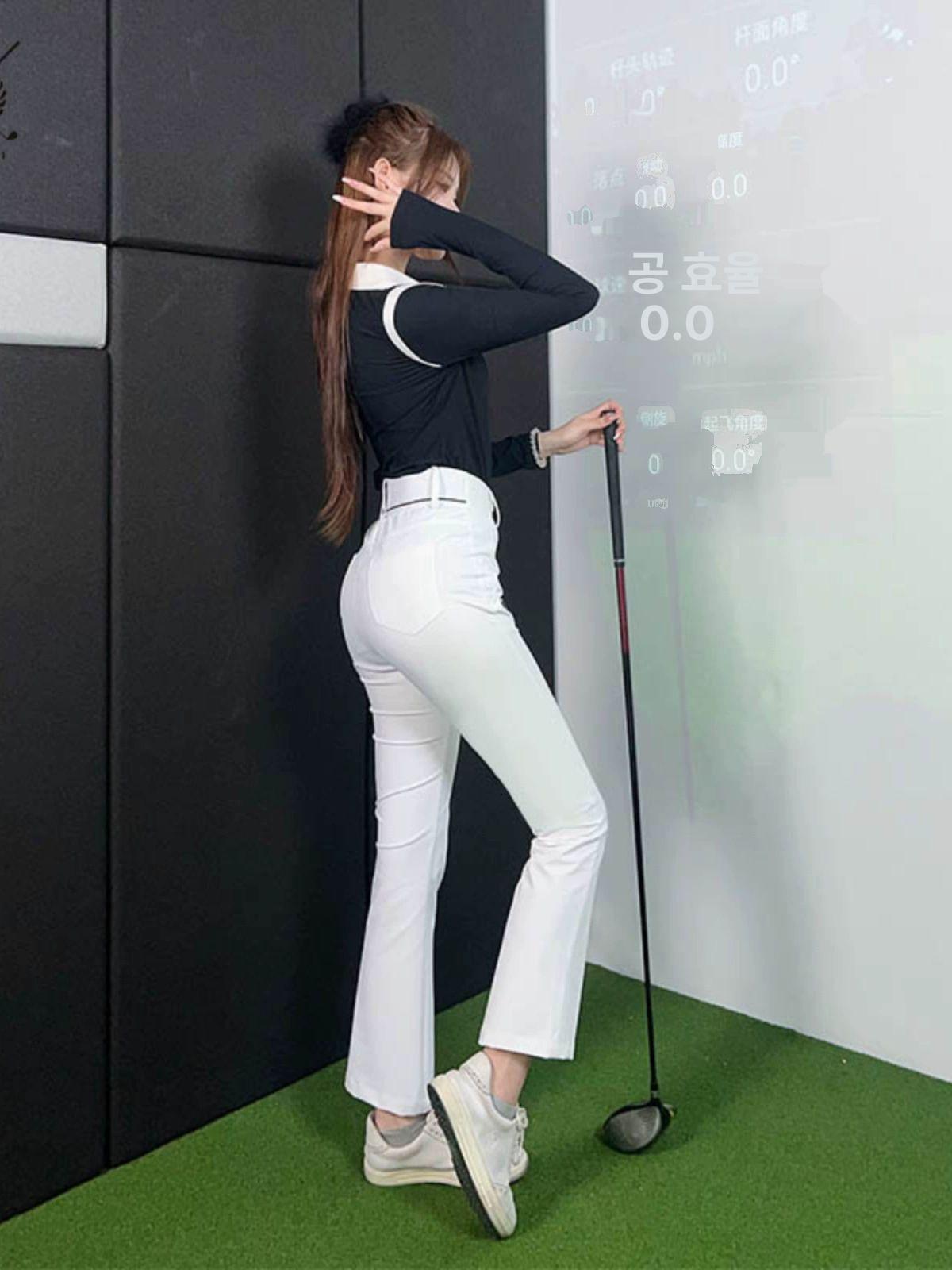 여성 골프 웨어 긴팔 티셔츠 스커트 바지 세트 블랙 상의+화이트 스커트 S - 상세 이미지 3
