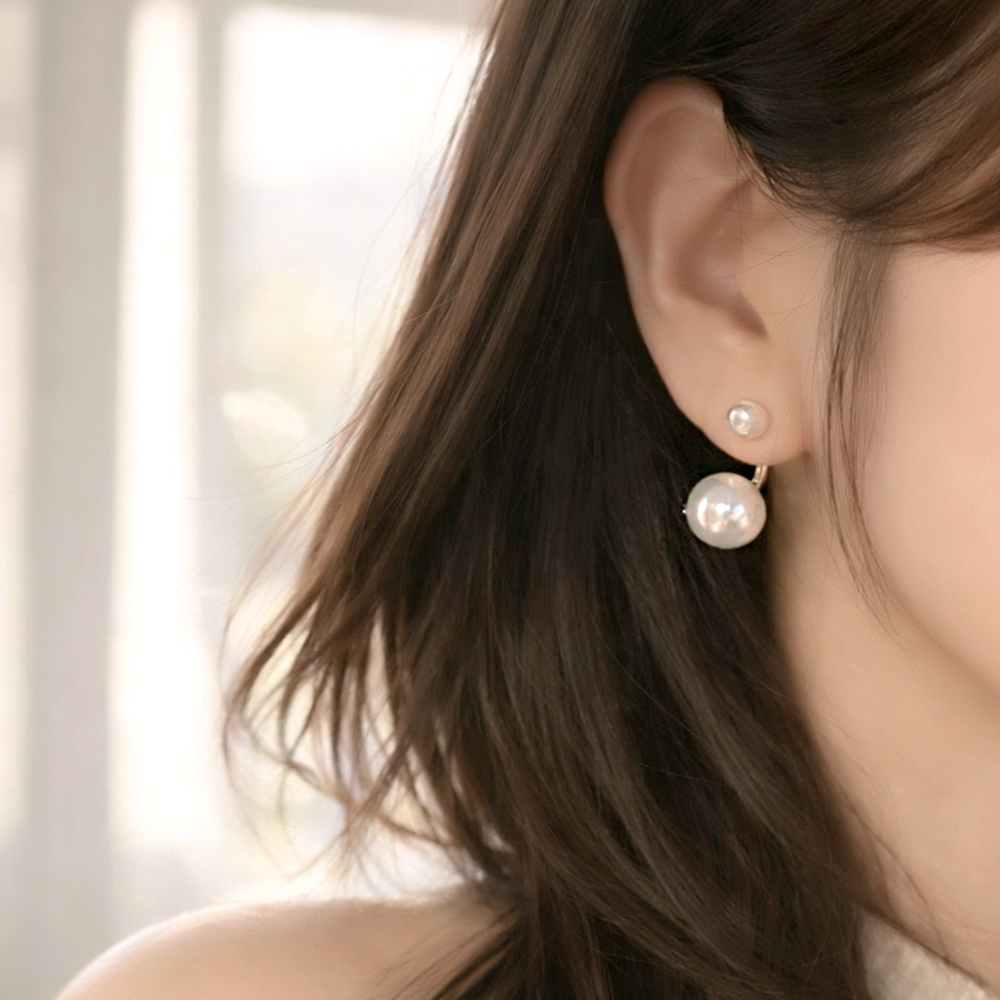 진주 투웨이 투 볼 포인트 귀걸이 실버925은침 하객룩 - 상세 이미지 2
