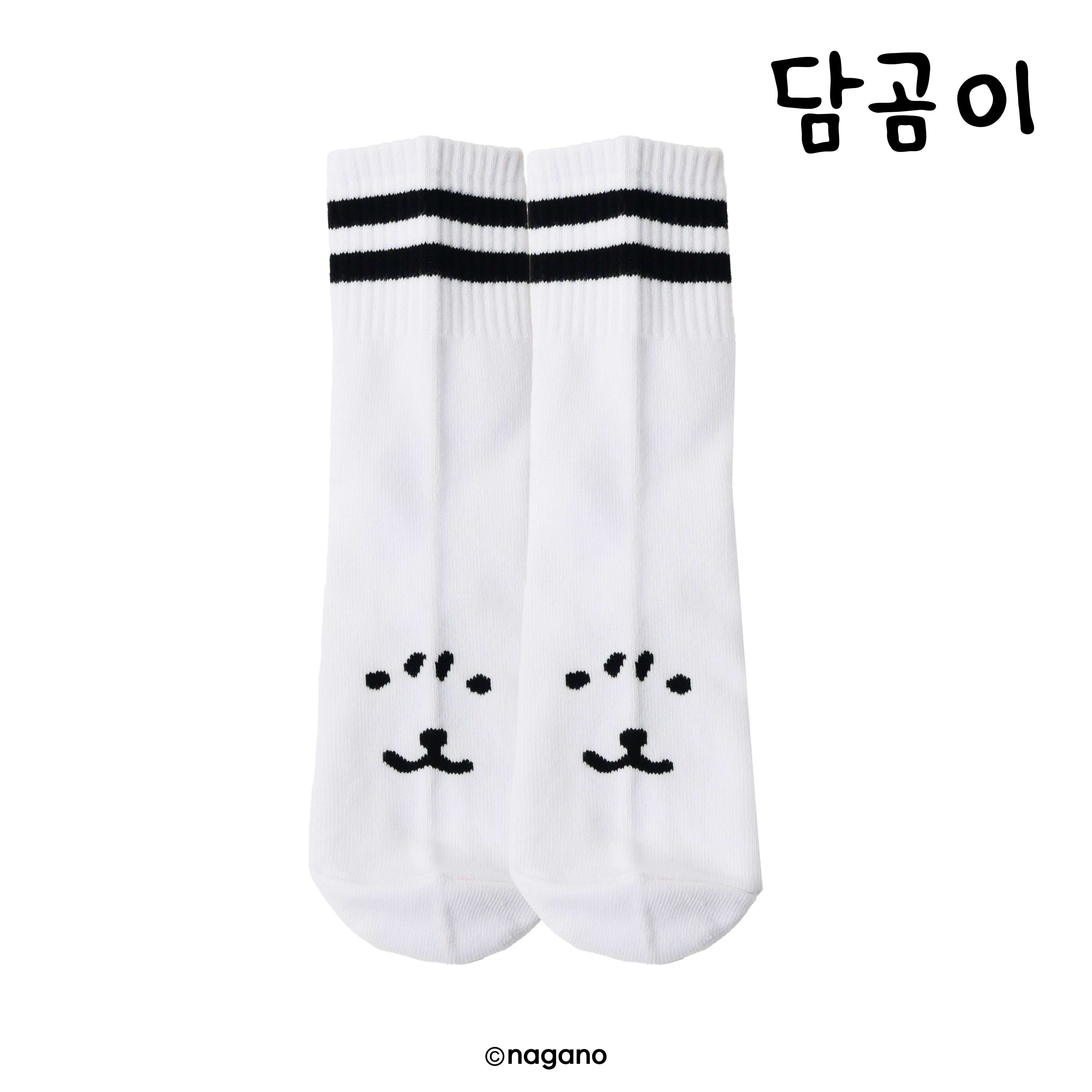 담곰이 얼굴 표정 두줄 스트라이프 포인트 화이트 양말 3종 세트 - 상세 이미지 2