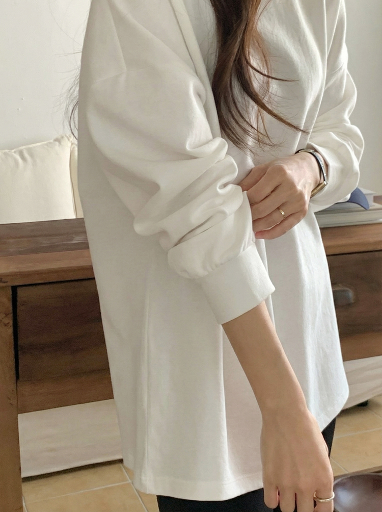 오버사이즈 롱 슬리브 스판 맨투맨 티셔츠 레이어드 여자 티셔츠 기본 라운드 여자 긴팔티 - 상세 이미지 5