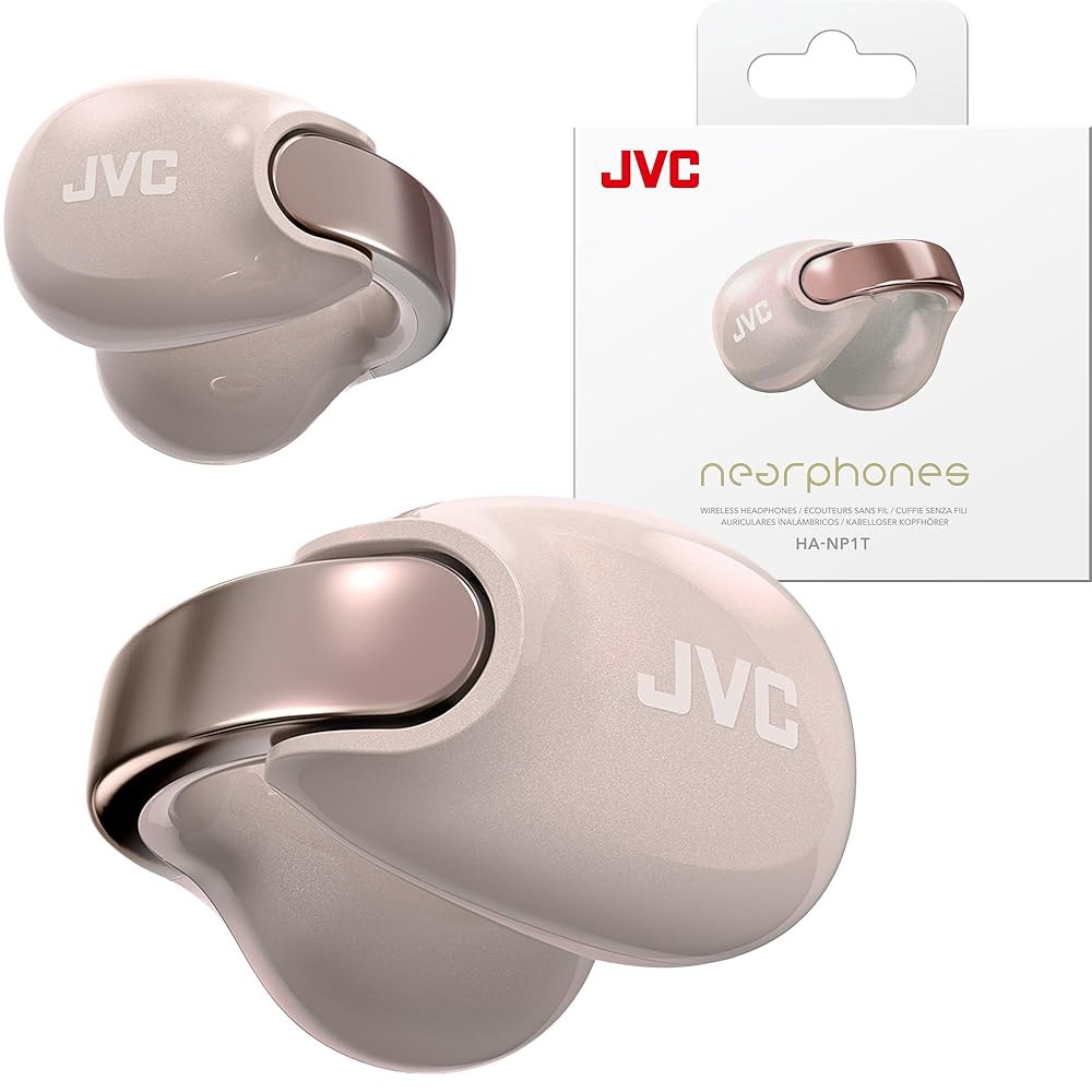 JVC Nearphones 펄 에디션 - 이어버드, HANP1T-PN 아치가 핏, 블루투스 멀티포인트 (샌드 있는 수명 반짝이는 트루 24시간 와이어리스 이어커프 배터리 5.3, - 상품 이미지