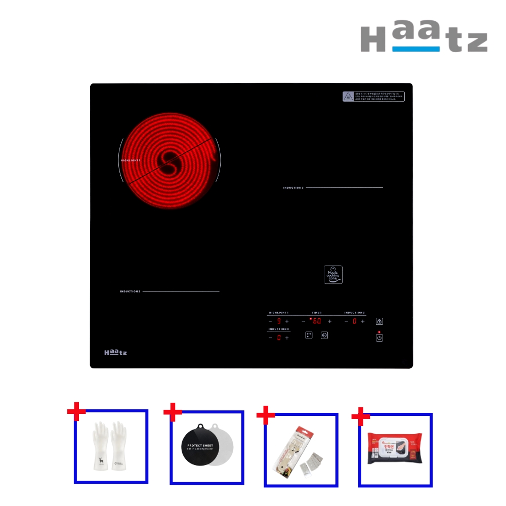 하츠 하이브리드 인덕션2구 하이라이트1구 빌트인 IH-365DTL 쿡탑 전기레인지 후드연동