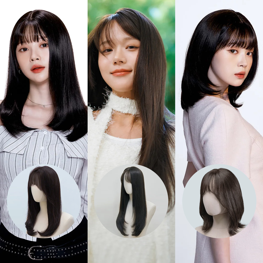 가발나라 여자 100% 인모 핀타입 통가발 이지톡톡 5종 단발, 스트레이트 - 상품 이미지