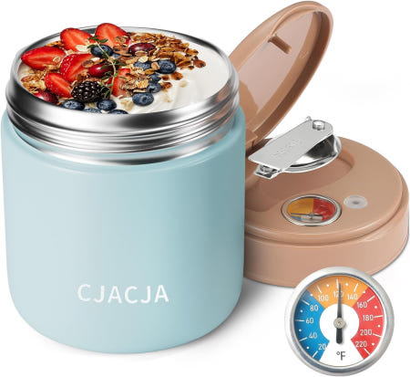 CJACJA [해외]온도 표시 기능이 있는 CJACJA 단열 식품 병 - 15.2온스 뜨거운 음식용 써모 수프 테르모스 파라 코미다 칼리엔테 접이식 숟가락이 1_Temperature Displ