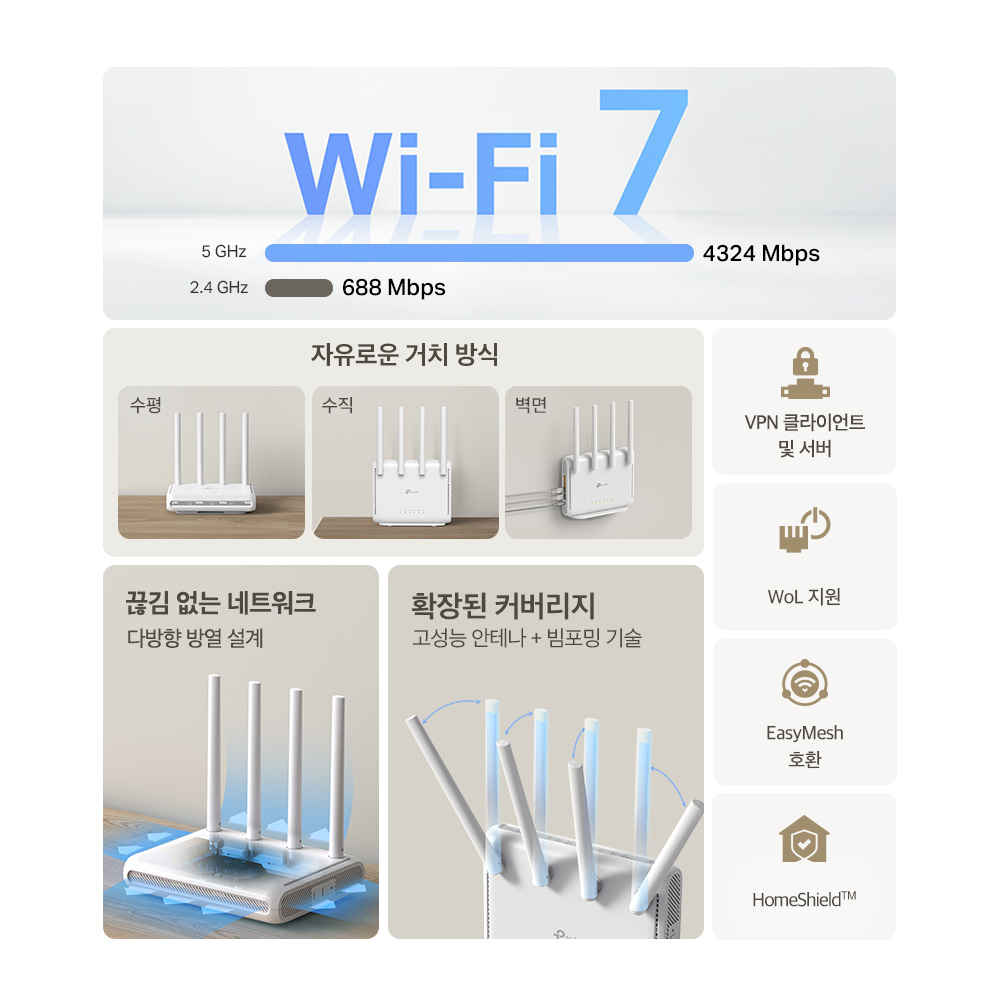 티피링크 Archer BE5100 Wi-Fi 7 듀얼밴드 2.5기가 와이파이 유무선 인터넷공유기 이미지 6