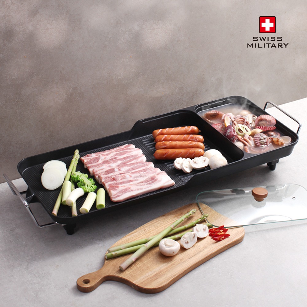 3IN1 그릴 구이 냄비 대형 원형 전기 후라이팬 명절 잔치팬