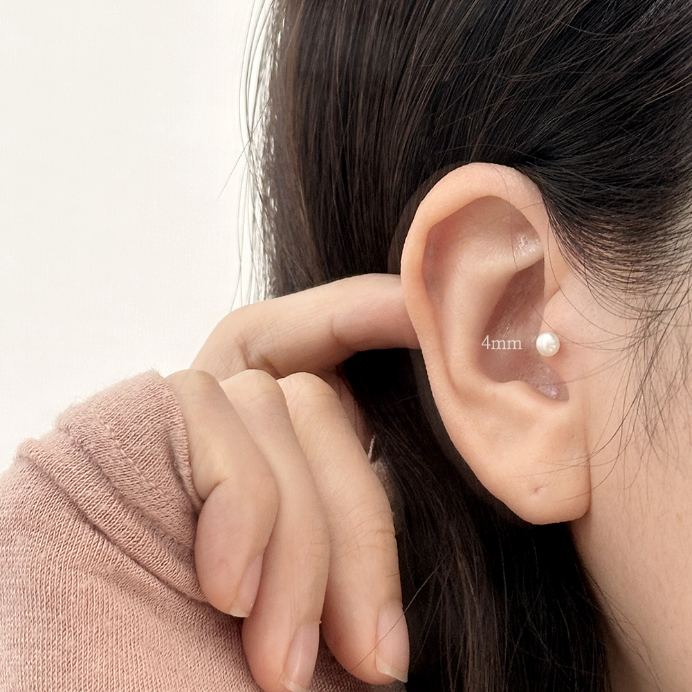 silver925 미니 담수진주 피어싱 귀걸이 3mm 4mm 6mm 실버925 트라거스 - 상세 이미지 5