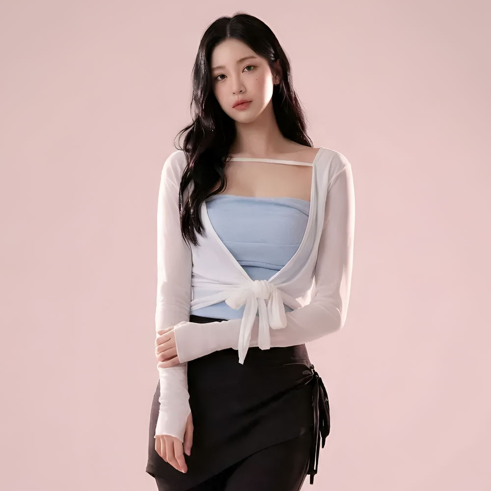 바디프리즘 요가 필라테스 커버업 볼레로 리본 매듭 가디건 - 상품 이미지