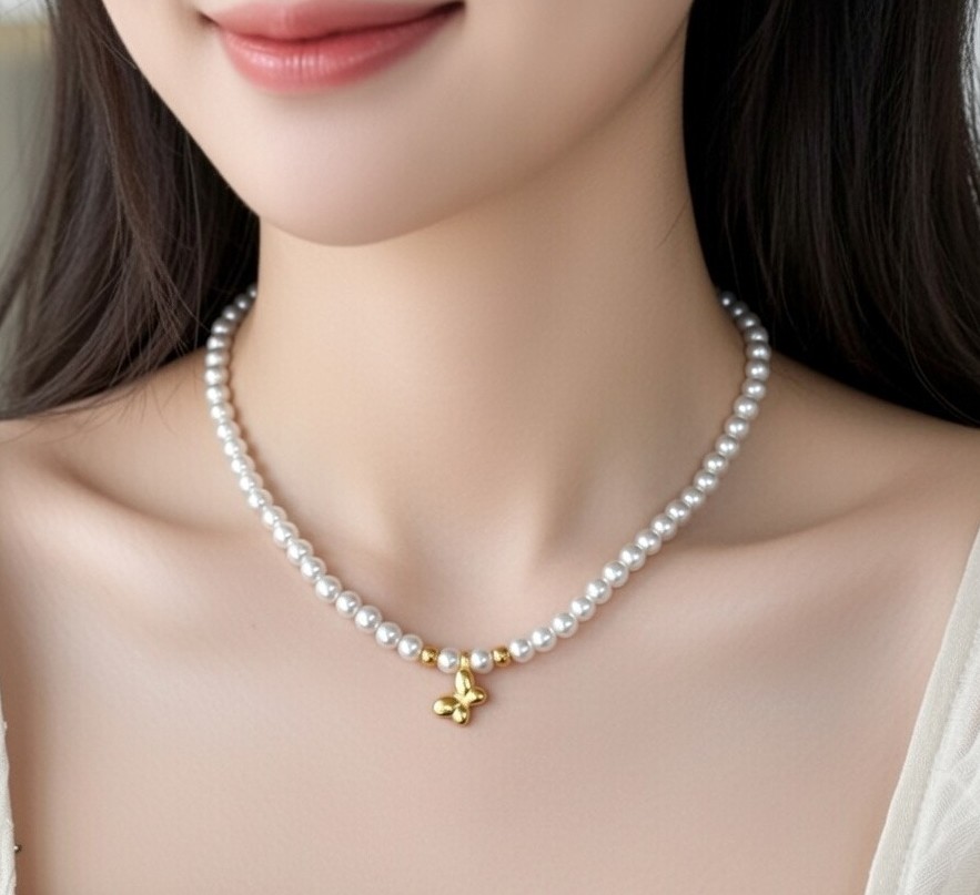 24K 골드 (나비 펜던트) 3mm 담수진주 목걸이 - 상세 이미지 5