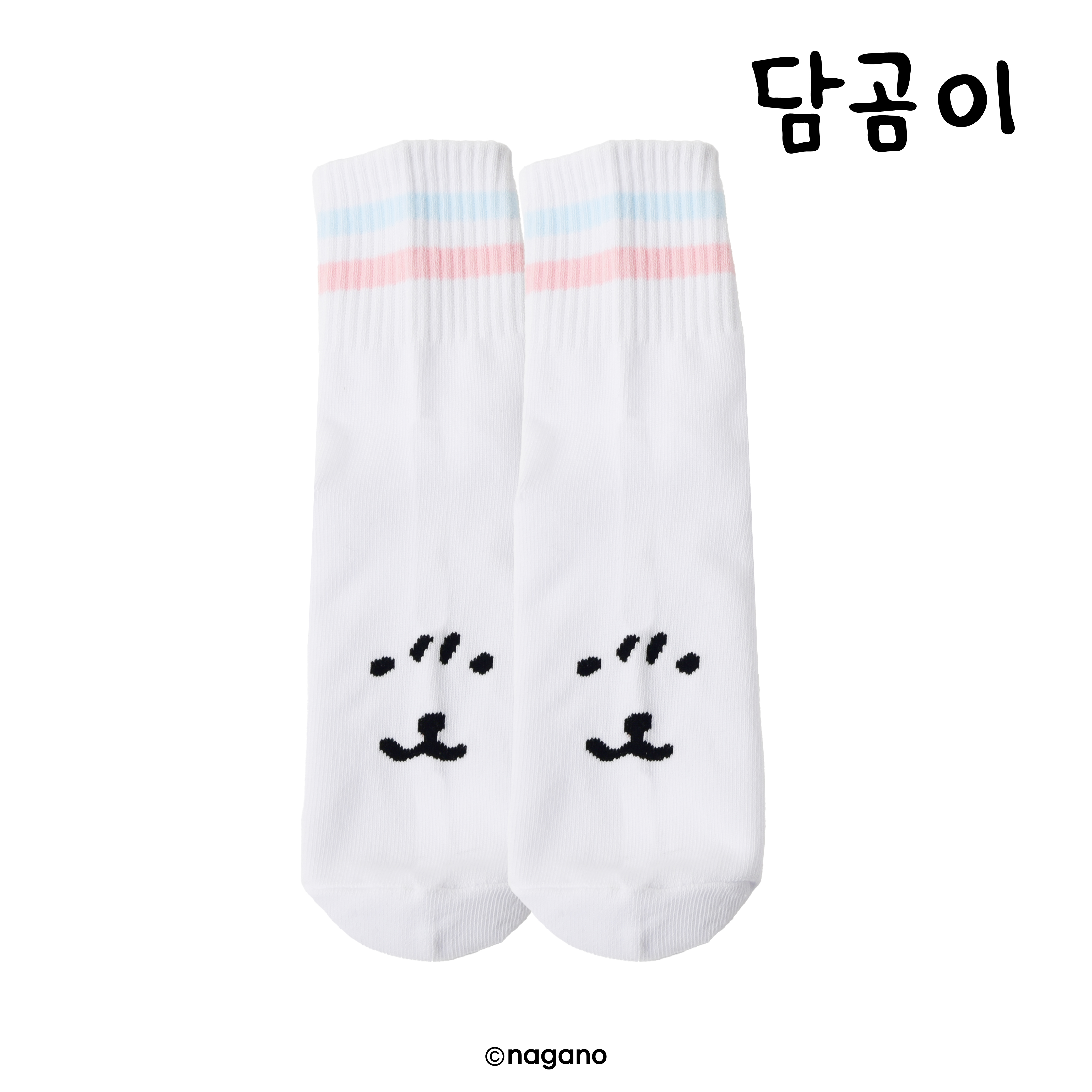 담곰이 얼굴 표정 두줄 스트라이프 포인트 화이트 양말 3종 세트 - 상세 이미지 4
