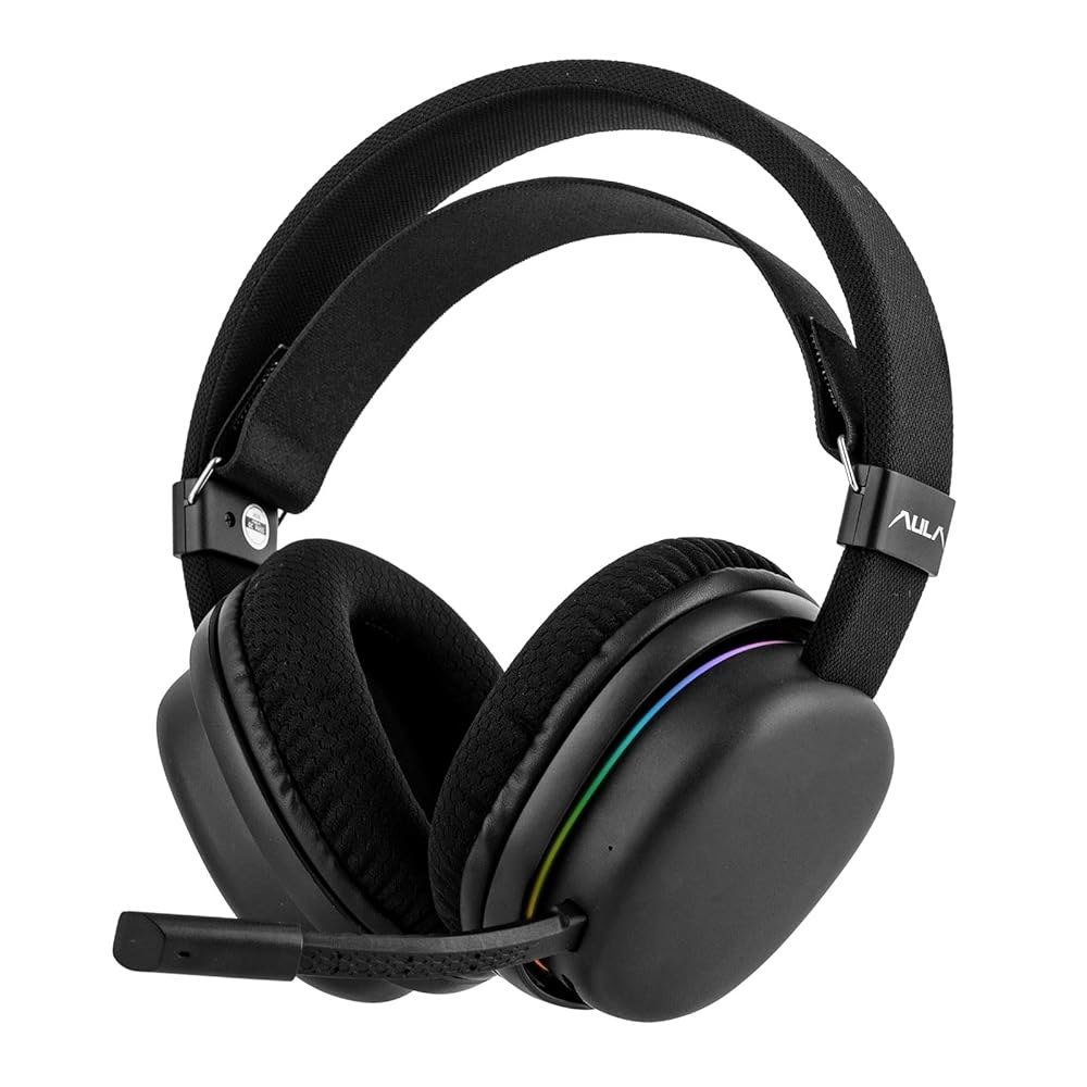 MechLands Aula G7 PS4/PS5/PC/스위치용 무선 헤드폰, (블랙) 노이즈 있는 사운드, 마이크가 2.4GHz/BT/유선 60H 배터리, 캔슬링 서라운드 헤드셋, - 상품 이미지