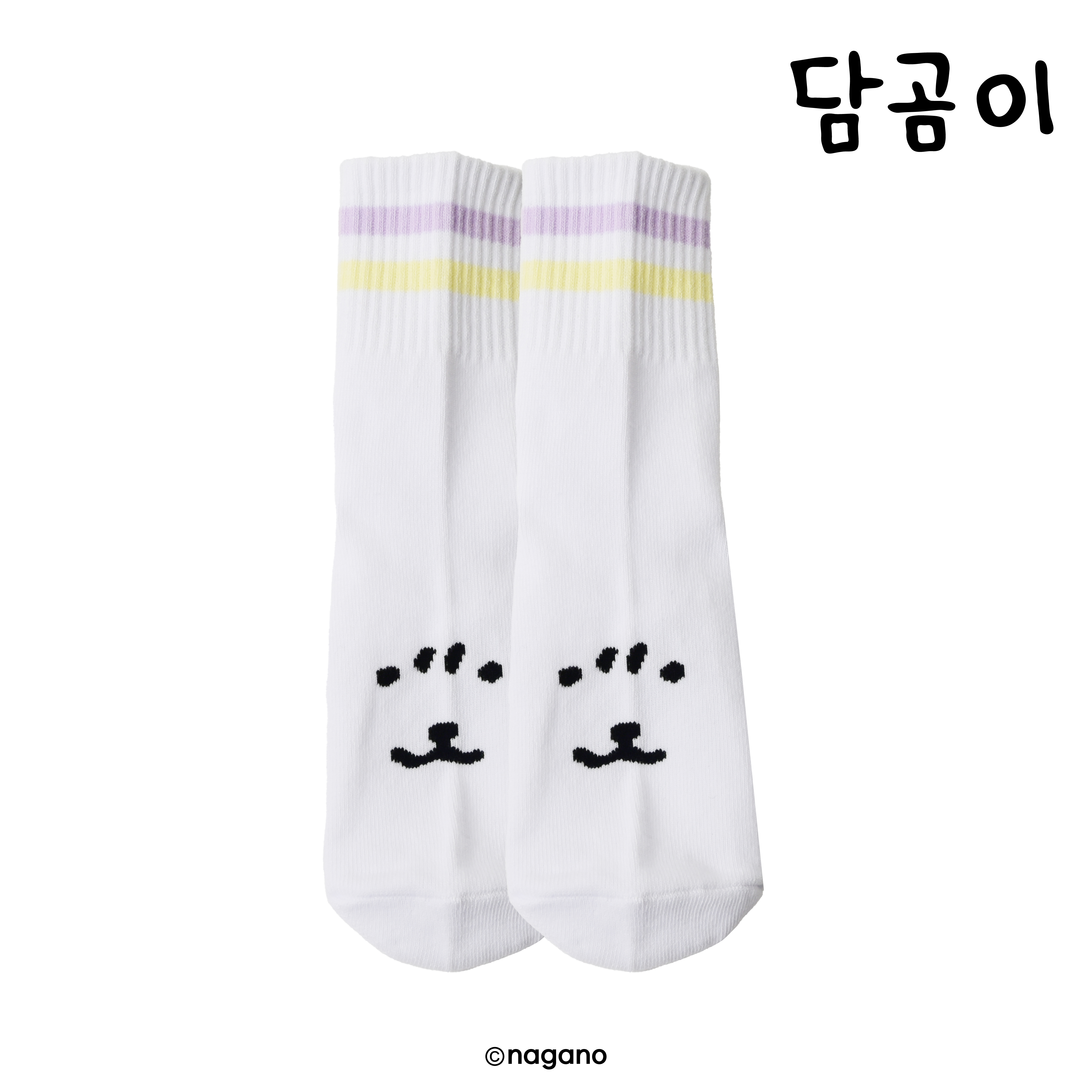 담곰이 얼굴 표정 두줄 스트라이프 포인트 화이트 양말 3종 세트 - 상세 이미지 3