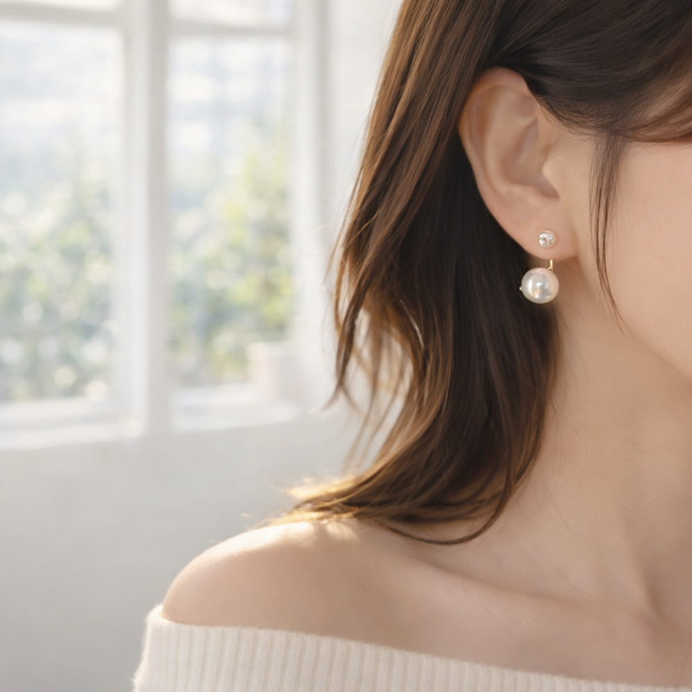 진주 투웨이 투 볼 포인트 귀걸이 실버925은침 하객룩 - 상품 이미지