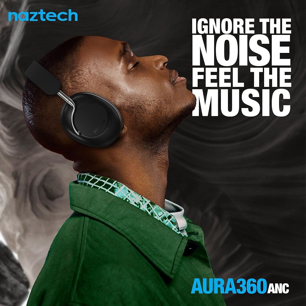 Naztech Aura 360 미드나잇 24시간 캔슬링 이어 헤드폰, 오버 블루투스 액티브 체육관, 보이스 멀티포인트 마이크 듀얼 연결 헤드폰 무선, 노이즈 ANC 폰, 헤드 - 상세 이미지 2