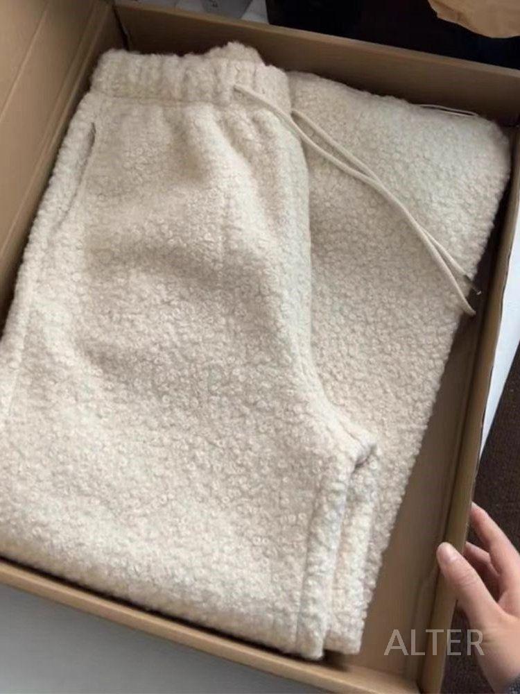 뽀글이 바지 후리스 팬츠 긴바지 겨울 스트링 밴드 여성용 밴딩 고무줄 하얀색 S - 상세 이미지 3
