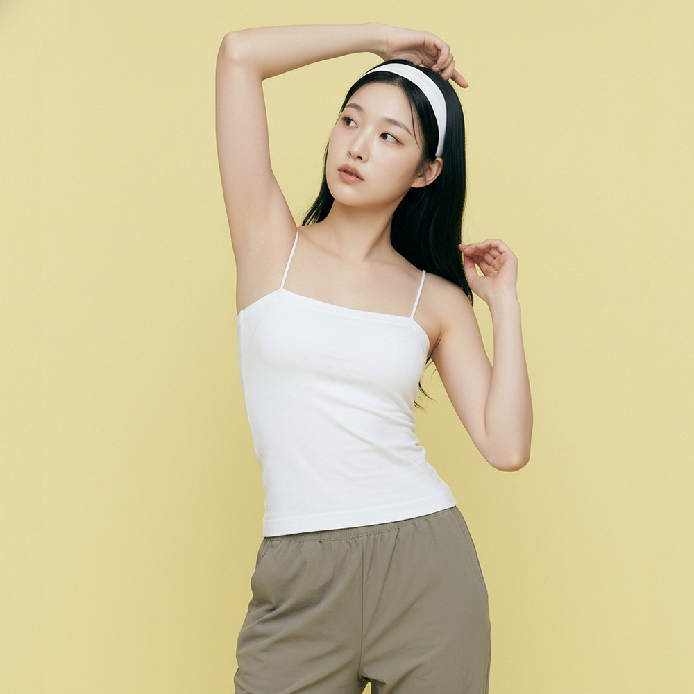 누모 캡내장 크롭 슬리브리스 일자넥 브라 탑 - 상품 이미지