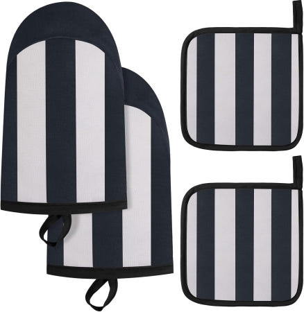 [해외]주방용 냄비 홀더 및 오븐 미트 세트 핫 패드 미튼 내열 기숙사 필수품 신학기 첫날 선물 면 테리 야외 실내 정원 베이킹 요리 (블랙)