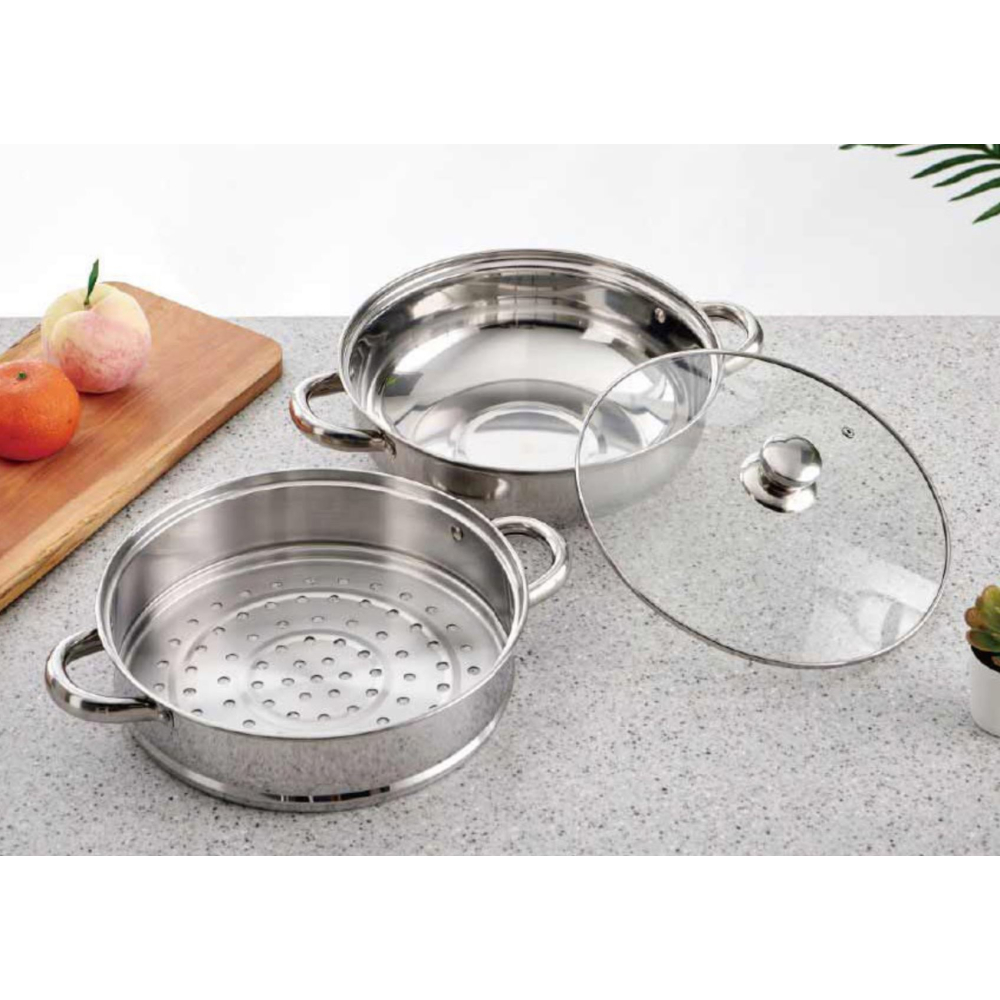 2in1 찜솥 28cm 인덕션 스텐 대형 IH 멀티 찜통 야채 생선 조개 만두 - 상세 이미지 3