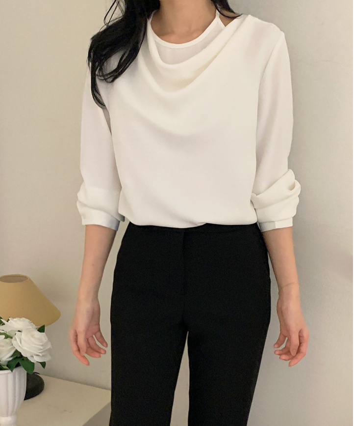 트린 홀터 나시블라우스 셔링블라우스 레이어드 면접 셔츠 남방 흰셔츠 출근룩 이미지 6